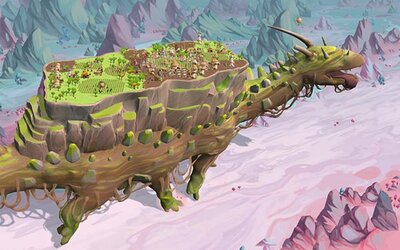 Dorf auf einem wandernden Tier im Spiel "The Wandering Village"; Bild: Stray Farm Dorf auf einem wandernden Tier im Spiel "The Wandering Village"; Bild: Stray Farm