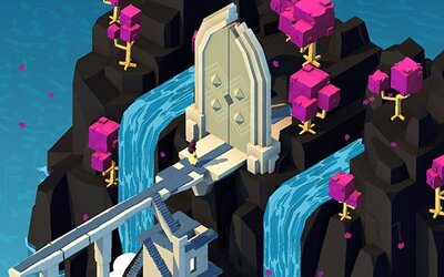Figur vor einem Tor auf einem Wasserfall im Spiel "Aarik and the Ruined Kingdom"; Bild: Shatterproof Games Figur vor einem Tor auf einem Wasserfall im Spiel "Aarik and the Ruined Kingdom"; Bild: Shatterproof Games
