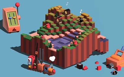 Spielewelt aus dem Spiel "Oddada" mit blauem Hintergrund; Bild: Sven Ahlgrimm u.a. Spielewelt aus dem Spiel "Oddada" mit blauem Hintergrund; Bild: Sven Ahlgrimm u.a.