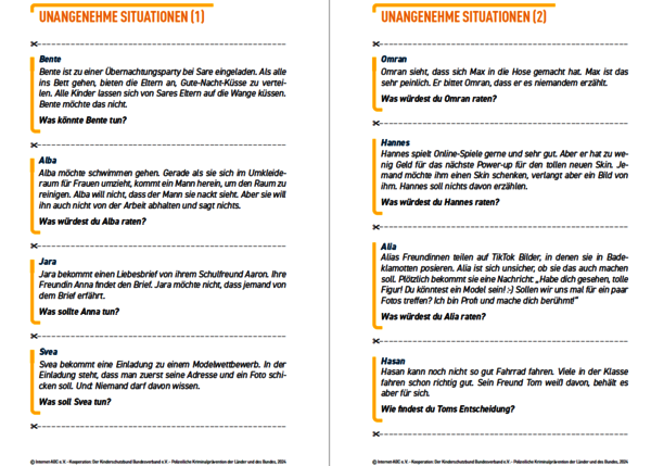 Situationen zum Ausdrucken und Ausschneiden für Stationenarbeit; Bild: Internet-ABC