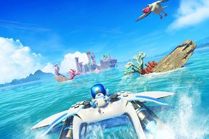 Figur fährt Boot auf einem Meer im Spiel "Astro Bot"; Bild: Sony Interactive Entertainment Europe