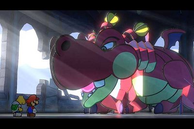 Paper Mario und Koopa mit einem Drachen; Bild: Nintendo.