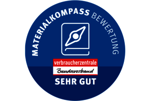 Qualitätssiegel Materialkompass: "Sehr gut"; Bild: Verbraucherzentrale Bundesverband