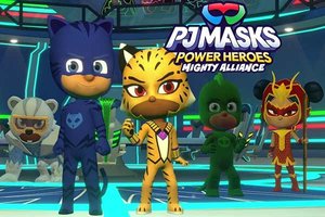 Spielfiguren im Spiel "PJ Masks Power Heroes: Maskige Allianz"; Bild: Outright Games.