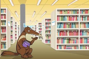 Percy in der Bibliothek; Bild: Internet-ABC