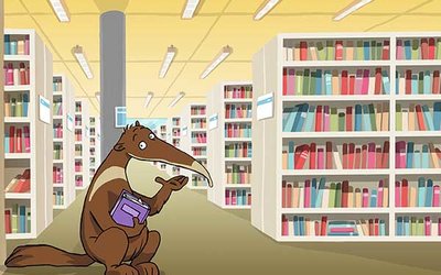 Percy in der Bibliothek; Bild: Internet-ABC