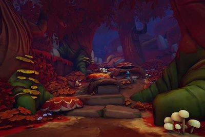 Ein Schlumpf wandert durch den Wald im Spiel "Die Schlümpfe 2: Gefangene des grünen Steins"; Bild: Microids