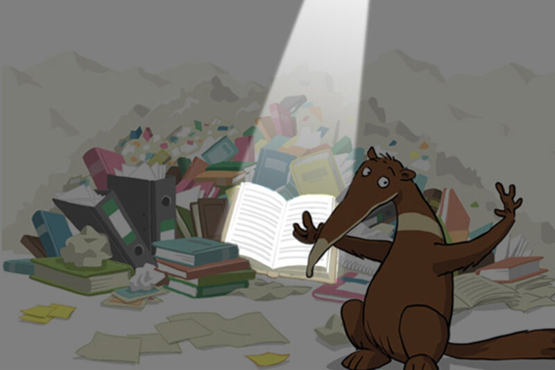 Percy findet ein Buch; Bild: Internet-ABC Percy findet ein Buch